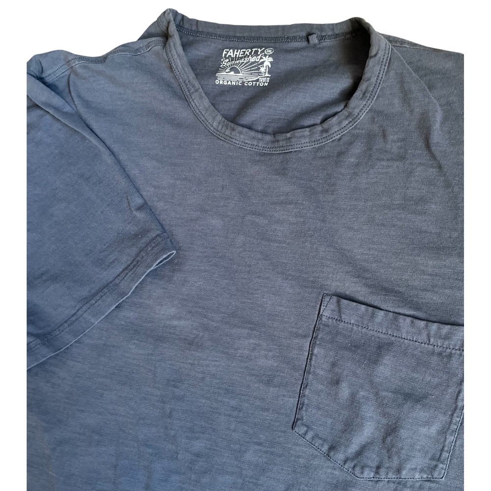 Faherty Sunwashed Organic Cotton Pocket Tee Mens 3XL Blue Short Sleeve T-Shirt